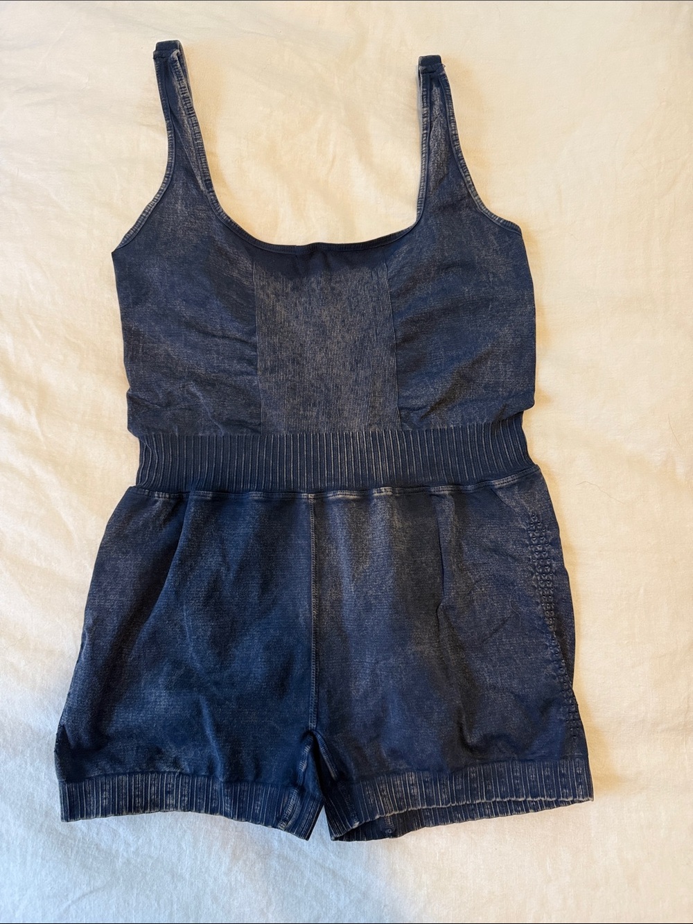 FP Movement by Free People Navy Denim-Look Tank Romper